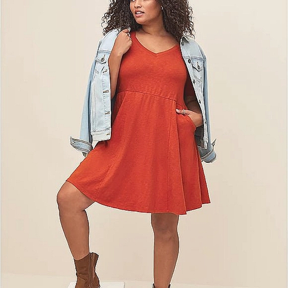 ❤️NWT VINTAGE TORRID DRESS PUFF SLEEVE - POCKETS SKATER RUSTY ORANGE - PLUS SIZE - Picture 11 of 13